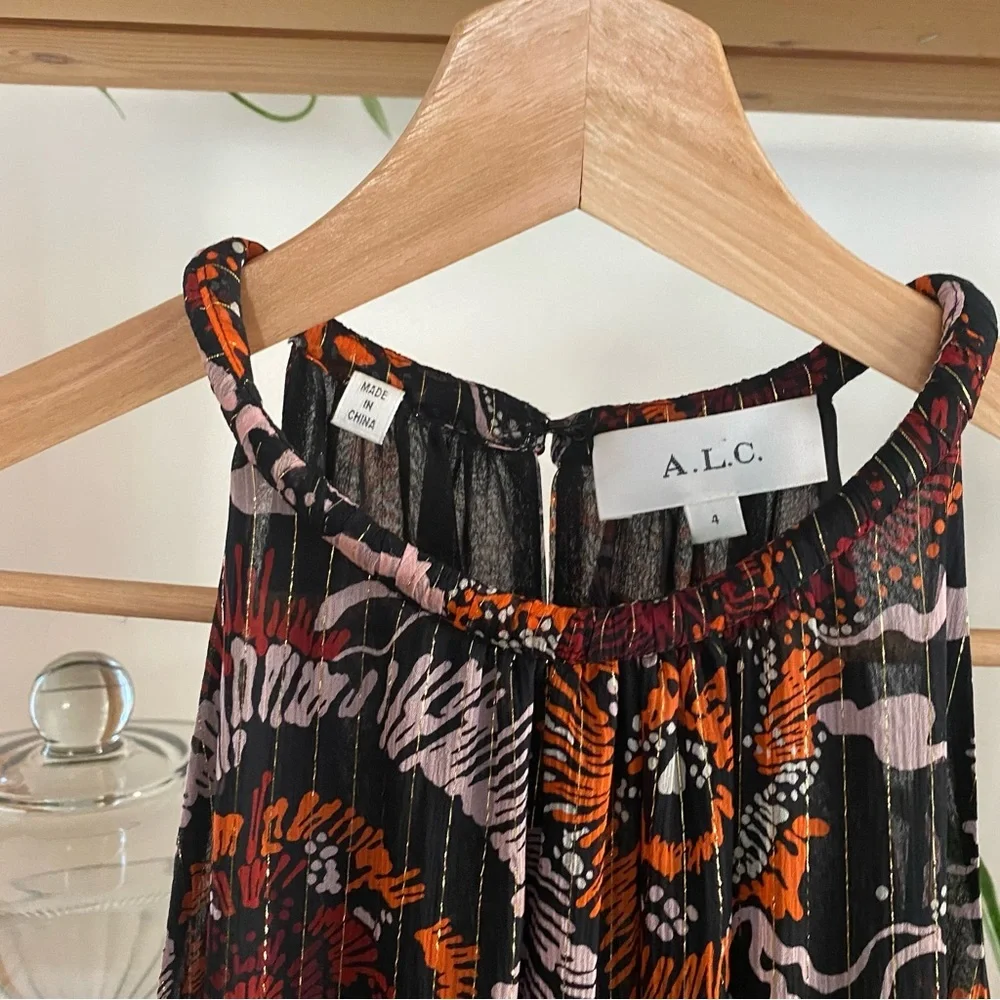 A.L.C. Bardot Silk Chiffon Printed Asymmetrical Halter Maxi Dress 4 - Picture 8 of 16